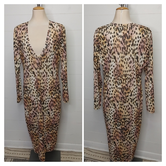 Good American Cheetah Mesh Midi Dress Size 2XL (5) - Picture 3 of 14